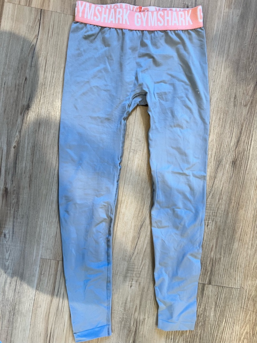 Gymshark Gray Leggings with Pink Logo Waistband